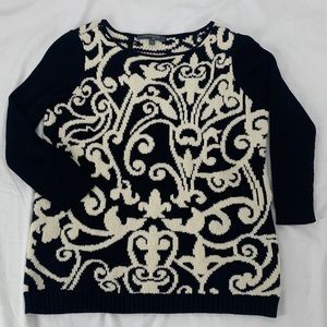 Catherine Malandrino• Black & Cream Plush Damask Design Sweater SzSM
